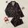 Women's Playful Light Pink Imperfect Hand-Drawn Hearts Dynamic Scattering on Solid Black Satin Pajamas Set - 1