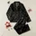 Women's Minimalist Black White Celestial Repeating Pattern with 'Good Night' Script, Crescent Moons & Stars Satin Pajamas Set - 1