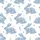 Women's Seamless Whimsical Rabbit Silhouette Dusty Blue Floral Pattern with Muted Yellow Blossoms Satin Pajamas Set - 2