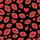 Women's Bold Red Lipstick Kiss Marks & Scattered Hearts Graphic Art on Black Satin Pajamas Set - 2