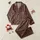 Nature-Inspired Rose Pink Fawn Berry Scatter on Deep Chocolate Brown Custom Print Satin Pajamas Set - 1