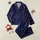 Stargazer's: Scattered White Celestial Pattern Deep Midnight Blue Wearable Satin Pajamas Set - 1