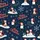 Women's Festive Cartoon Penguin Winter Play Pattern with Red Merry Christmas Text, Navy Blue, White Snowflakes, Golden Stars Satin Pajamas Set - 2