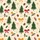 Women's Festive Cream Watercolor Fir Tree Red Bow Golden Ochre Holly Berry Pinecone Pattern Satin Pajamas Set - 2