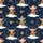 Festive Celebrators' Whimsical Watercolor Highland Cow Navy Blue Holly Berries Snowdrift Pattern Satin Pajamas Set - 2