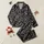 Women's Hand-Drawn Romantic Black & Pink Love Adore Dream Script Pattern with Swirling Hearts Satin Pajamas Set - 1