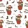 Western Christmas Fans' Whimsical Highland Cow Santa Hat Red Bucket Green Holly Snowflake Brown Rope Script Pattern Satin Pajamas Set - 2
