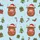 Women's Whimsical Festive Highland Cow Pattern, Red Santa Hats, Green Christmas Trees, Candy Canes, Holly, Sky Blue Satin Pajamas Set - 2