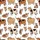 Chibi Art Fans' Hand-Drawn Cartoon Cow Pattern: Playful Calves, Longhorns, Fluffy Cows in Tan Red-Brown Black on White Satin Pajamas Set - 2