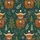 Cozy Winter Fans' Whimsical Highland Cow & Hot Cocoa Repeating Pattern, Gold Accents on Forest Green Satin Pajamas Set - 2