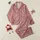 Families & Couples' Dusty Rose Whimsical All-Over Print with Personalized Smiling Face Portraits, White Hearts, & Crowns Satin Pajamas Set - 1