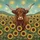 Highland Cow Lovers' Majestic Red-Brown Cow in Vibrant Sunflower Field Seamless Illustrative Art Teal Sky Satin Pajamas Set - 2
