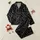 Women's Minimalist Black White Hand-Drawn Scattered Heart Outline Doodle Art Satin Pajamas Set - 1
