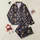 Family Holiday Enthusiasts' Festive Cartoon Gingerbread, Candy Cane, Holly & Snowflakes Dark Navy Pattern Satin Pajamas Set - 1