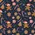 Family Holiday Enthusiasts' Festive Cartoon Gingerbread, Candy Cane, Holly & Snowflakes Dark Navy Pattern Satin Pajamas Set - 2