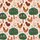 Women's Charming Folk Art Chicken Orchard Pattern with Coral Red Fruits & Wildflowers on Pale Pink Satin Pajamas Set - 2