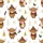 Festive Animal Lovers' Whimsical Brown Highland Cow Holiday Pattern with Red Plaid Scarves, Golden Trees & Snowflakes Satin Pajamas Set - 2