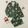 Highland Cow Fans' Festive Forest Green Pattern with Santa Hat Cows & Vintage Christmas Lights Satin Pajamas Set - 1