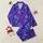 Fantasy Lovers' Folk Art Royal Purple Enchanted Forest Owl & Floral Pattern Satin Pajamas Set - 1