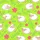 Cozy Lovers' Whimsical Fluffy Sheep, Hot Pink Flower, Vibrant Green Vine on Lime Green Pattern Satin Pajamas Set - 2