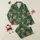 Christmas Celebration Enthusiasts' Whimsical Brown Highland Cow Pattern with Red Santa Hats and Gold Lights on Forest Green Satin Pajamas Set - 1
