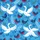 Families' Whimsical Cerulean Blue Folk Art White Swans, Red Birds, Indigo Vines, Gold Stars Satin Pajamas Set - 2