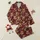 Cozy Holiday Charm Lovers Illustrative Highland Cow Cowboy Hat Plaid Scarf Golden Snowflake Maroon Pattern Satin Pajamas Set - 1