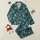 Cat Lovers' Whimsical Astronaut Cats, Yellow Stars, Red Rockets on Deep Teal Cosmic Sky Pattern Satin Pajamas Set - 1