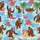 Tropical Vacation Enthusiasts' Cartoon Bigfoot Flamingo Beach Party, Hot Pink Hibiscus, Blue Monstera Leaves, Vibrant Summer Illustration Satin Pajamas Set - 2