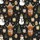 Holiday Enthusiasts' Adorable Highland Cow & Snowman Christmas Pattern with Leopard Hats, Golden Accents on Charcoal Black Satin Pajamas Set - 2