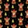 Animal Lovers' Festive Black Highland Cow Pattern with Red Beanies, Plaid Scarves, Cocoa Mugs & Gold Trees Satin Pajamas Set - 2