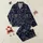 Cottagecore Admirers' Whimsical Hand-Drawn Highland Cow Celestial Wildflower Navy Gold Tan Pattern Satin Pajamas Set - 1