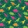 Women's Seamless Playful Stylized Dinosaur Silhouettes Lime Orange Pink Yellow Forest Green Satin Pajamas Set - 2