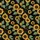 Sunflower Lovers' Illustrative Golden Yellow Sunflower & Muted Green Leaf Pattern on Black with Geometric Lattice Satin Pajamas Set - 2