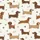 Dachshund Lovers' Playful Stylized Brown Dachshund Dogs Scattered Cream Off-White Pattern with Bone & Paw Print Motifs Satin Pajamas Set - 2