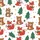 Festive Family Whimsical Christmas Squirrel Fox Bear Pattern with Red Green Gold Accents on White Satin Pajamas Set - 2
