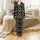 Cat Lovers' Black Cream Grey Pink Winking Cat Faces White Paw Prints Fish Milo Graphic Satin Pajamas Set - 2