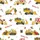Kids' Playful Yellow Construction Vehicles Holiday Fun Pattern with Excavators, Gifts, Holly on White Satin Pajamas Set - 4
