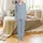 Women's Sophisticated Dusty Blue-Grey White Cursive Script Seamless Pattern Satin Pajamas Set - 2