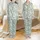 Women's Muted Sage Green Organic Abstract Ripple Pattern with Minimalist Botanical Line Art Satin Pajamas Set - 1