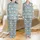 Kids' Whimsical Hand-Drawn White Bunnies with Coral Coats & Sandy Manes on Cyan Blue Snowflakes Pattern Satin Pajamas Set - 1