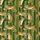 Women's Playful Yellow Gold Tiger Folk Art Deep Green Vertical Stripe Satin Pajamas Set - 2