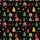 Family Retro Vintage 2024 Christmas Pattern Deep Black Santa Sleigh Trees Ornaments Cranberry Red Forest Green Teal Satin Pajamas Set - 2
