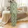 Elegant Botanical Muted Chartreuse Olive Branch & Soft Floral Pattern Garment Satin Pajamas Set - 3