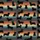 Corgi Mom's Playful Black Corgi Silhouettes Retro Sunset Muted Orange Teal Stripe Distressed Pattern Satin Pajamas Set - 2