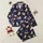 Dog Lovers' Playful Shiba Inu Navy Blue Orange Brown Vector Leaf Pattern Satin Pajamas Set - 1