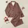 Men's Distressed Rustic Hand-Drawn Charcoal Stripe & Muted Red-Brown Woven Textile Grid Pattern Satin Pajamas Set - 1
