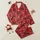 Children's Festive Red Green Holly Berry Leaf White Snowflake Repeating Pattern Satin Pajamas Set - 1