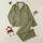 Kids' Muted Olive Green Cream Split Minimalist Botanical Line Art Pattern Satin Pajamas Set - 1