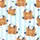 Pancake Lovers' Whimsical Watercolor Stacked Pancakes, Whipped Cream, Blueberries, Caramel, Mint & Pastel Blue Stripes Satin Pajamas Set - 2